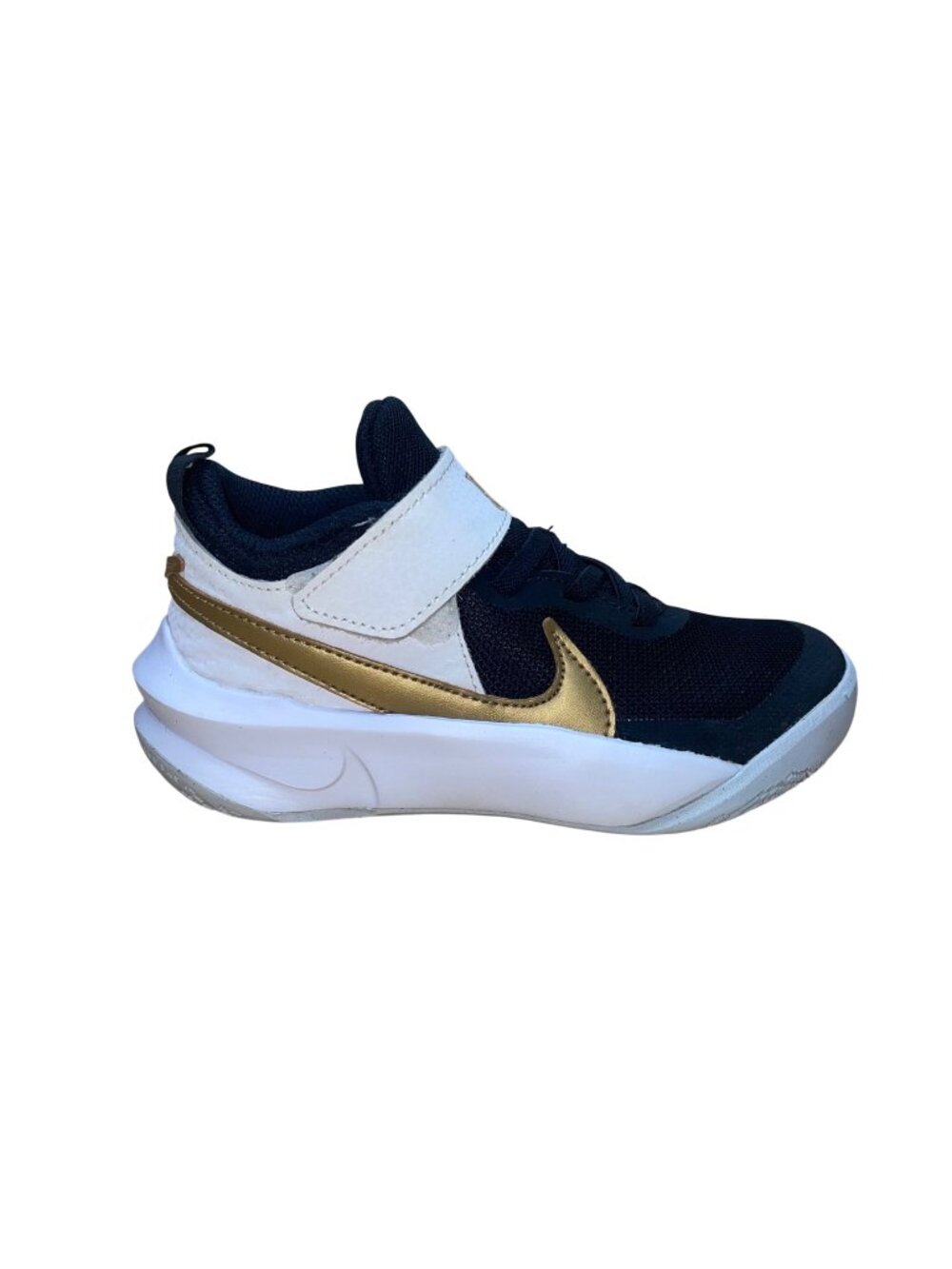 Nike Kids Black Mesh Gold White Accents Team Hustle D 10 Sneakers Size 11C